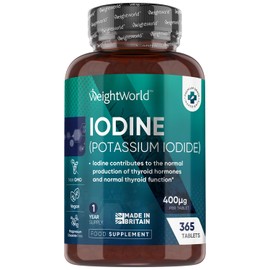 Iodine Tablets - 400mcg Potassium Iodide - 365 Vegan Tablets (1 Year Supply) - Non-GMO & Gluten-Free Iodine Supplement - Trace Mineral - Made in The UK