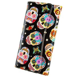 Kaabao Womens Wallet Leather RFID Blocking Trifold Ladies Purse long Clutch Credit Card Holder Phone Checkbook Organizer (Butterfly Sugar Skulls)