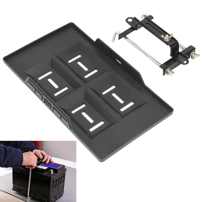 Car Battery Hold Down Tray Bracket Kit Height Adjustable Black