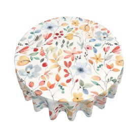 BETGINY Spring Floral Tablecloth Round 60 Inch,Watercolor Flower Table Cloth,Wrinkle Stain Resistance Summer Colorful Leaves Table Covers for Kitchen Dining,Rustic Small Tablecloth for Parties Picnic