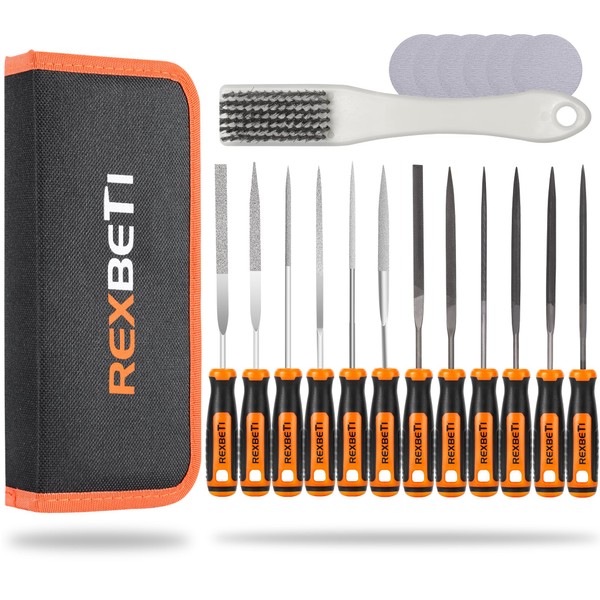 REXBETI 19Pcs Metal Needle File Set, Small Diamond Files, 12Pcs