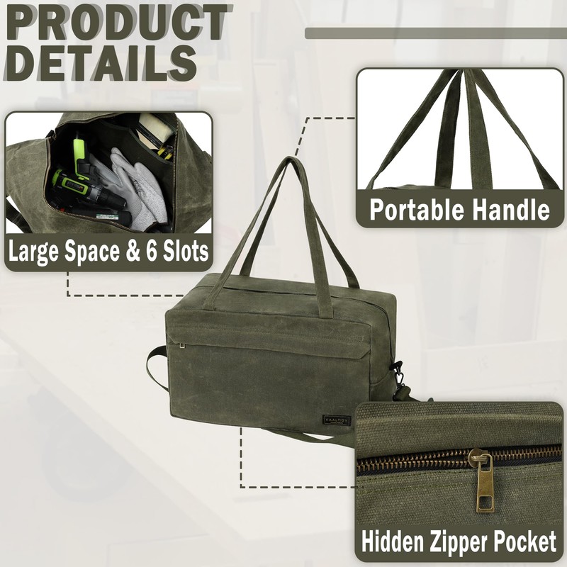 Tool Tote Bag, 16OZ Waxed Canvas Tool Bag with 7-Pocket