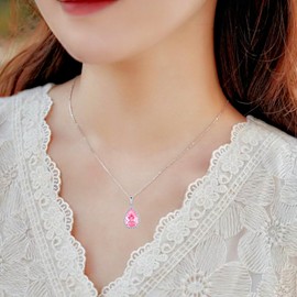 VONSSY Women's Necklace Gemstone Pendant Necklace | Oval Teardrop Pear Crystal Ruby Emerald Sapphire Birthstone Necklace | Platinum Silver Jewellery Gift, Cubic Zirconia, Cubic Zirconia