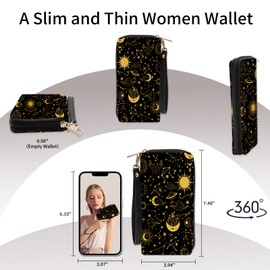 Womens Wallet, Witchy RFID Blocking Wristlet Wallets for Women, Gothics Ladies Purse with Zip Around Credit Card Holder 10 Card Slots & ID Window, Sun MoonTravel Large Capacity Women's Clutch Wallet