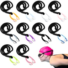 Seenelling 10 Pcs Swimming Nose Clip with String Waterproof Swim Nose Plugs Soft Silicone Gel Protector Accessories for Adults Beginners Training Supplies, 10 Colors(Color C,U-Shaped)