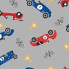 Toy Race Cars on Gray Comfy Cotton Flannel Fabric by