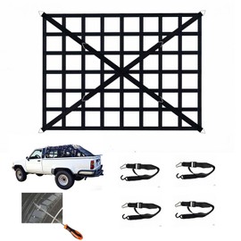 Cargo Net for Pickup Truck Bed (66'' X 50'') Heavy Duty 1100lbs Capacity,Adjustable Straps with Cam Buckles & S-Hooks.Thick Herringbone Nylon,for Trucks,Trailer,Jeep, SUV,with Car Tire Cleaning Hook