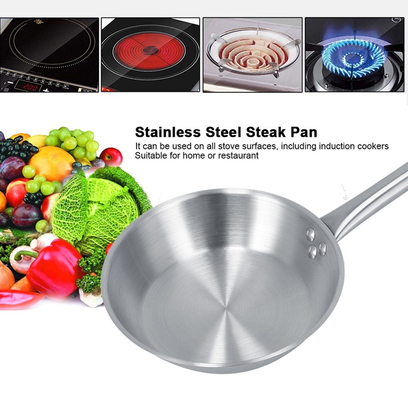 Stainless Steel Frying Pan Single Handle Fried Pan Cookware for