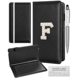 Slohif Checkbook Cover and Checks Register - Initial Leter F Pattern Leather Personal Duplicate Check Holder Wallet for Women Men Top Side Tear