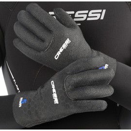Cressi High Stretch Gloves -Unisex 5-Finger Diving Gloves made of Soft, Single-lined, High-strength Neoprene, 5mm, Black/Blue Logo, XL