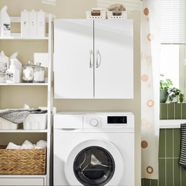 SoBuy Bathroom Kitchen Wall Cabinet Garage or Laundry Room Wall Storage Cabinet Linen Tower Bath Cabinet, Cabinet with Shelf, White BZR200-W