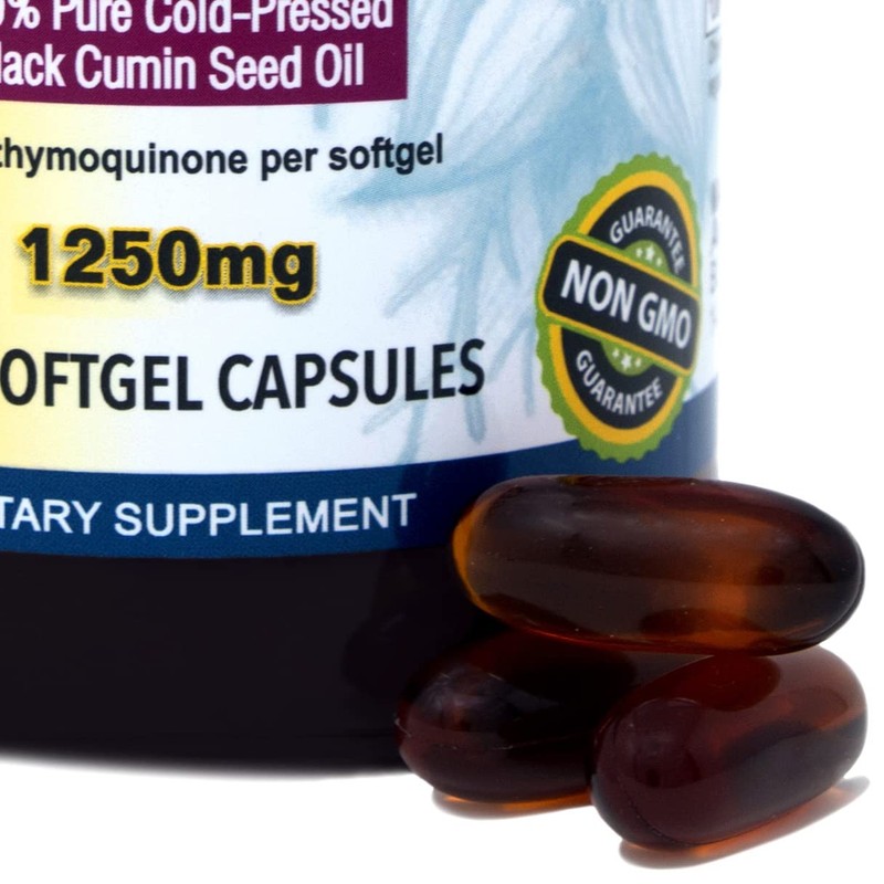 Amazing Herbs Black Seed Oil Pills 1250mg, 100 Softgel Capsules
