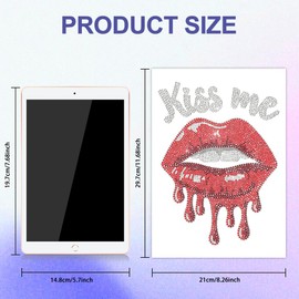 MAYJOYDIY Red Lipstick Print Crystal Rhinestone Iron-On Applique Transfer Kiss me Clear Bling DIY Patch Clothing Repair Hot Fix Applique for T-Shirt Jacket Bag Jeans Craft
