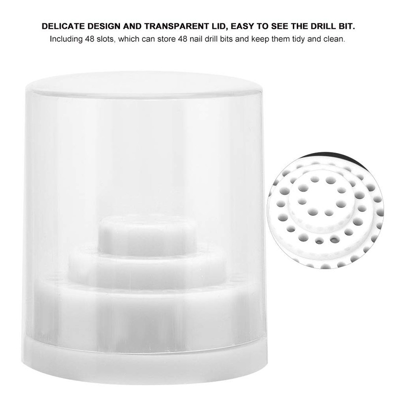 Nail Drill Holder, 48 Holes Dustproof Stand Display Organiser Box