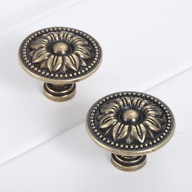 Mgoodoo 2 Pcs Vintage Furniture Door Knobs Antique Bronze Kitchen Cabinet Cupboard Dresser Knob Diameter 32mm
