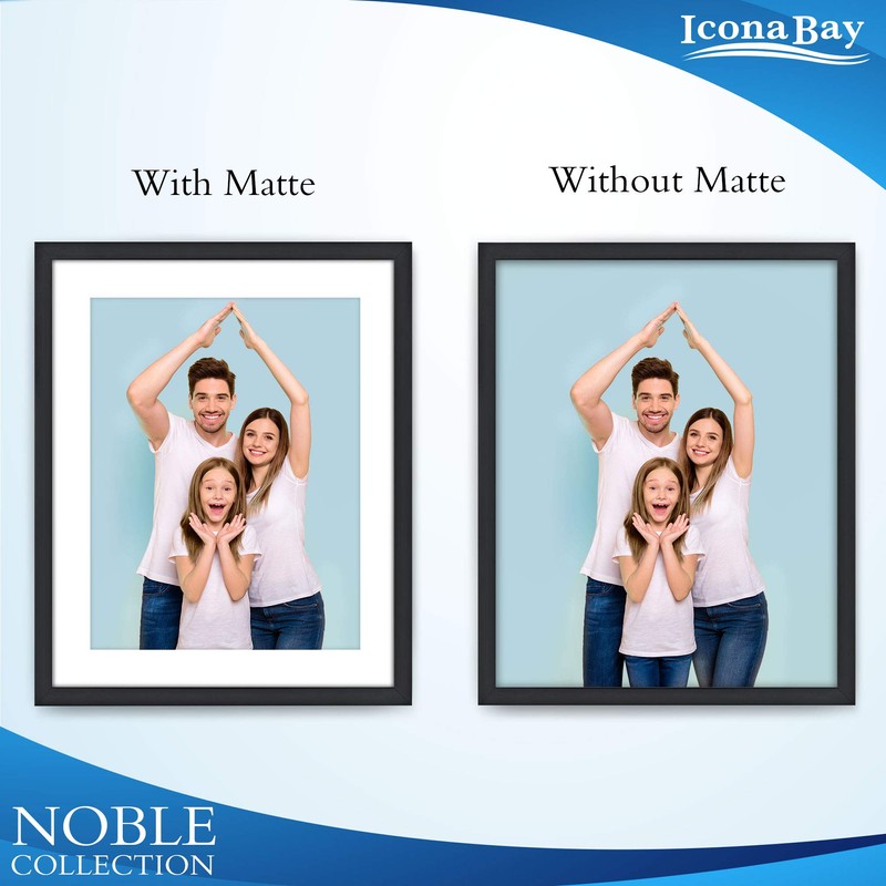 Icona Bay 8x10 Black Picture Frame w/Mat, Modern Professional Frame,