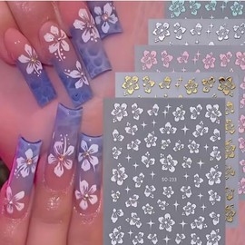 aamono Hibiscus Nail Parts, Nail Stickers, Just Stick, Flowers, Set of 10 (Colorful Collection)