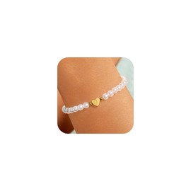 BAYLAY Initial Bracelets for Women Teen Girls, 18K Gold Plated Letter M Initial Bracelet Trendy Heart Bracelet Pearl Bracelets for Women Dainty Gold Bracelets Teen Girl Gifts Trendy Stuff