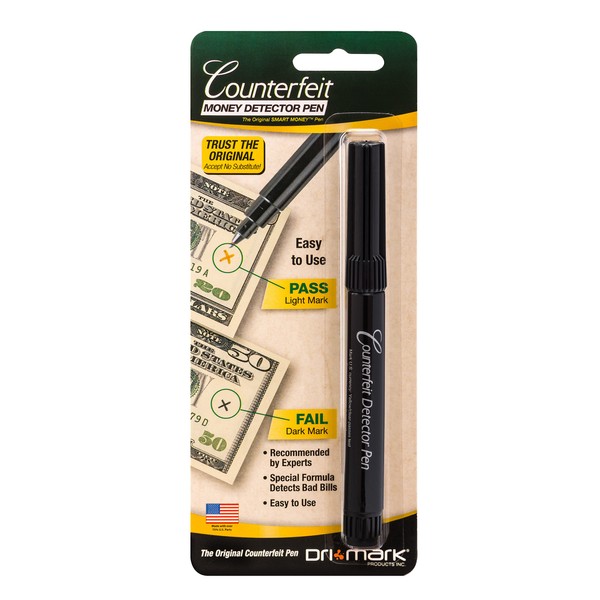 Dri Mark Counterfeit Bill Detector Marker Pen, Made in The USA, 3 Times More Ink, Pocket Size, Fake Money Checker - Money Loss Prevention Tester & Fraud Protection for U.S. Currency (Pack of 1)