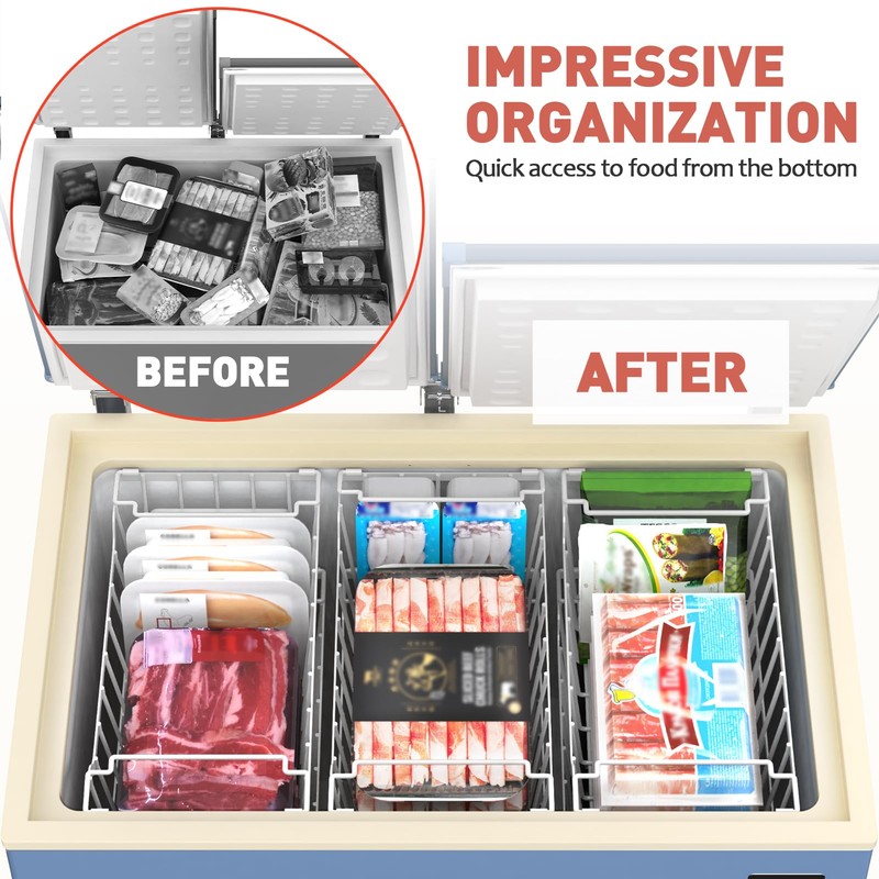 Goovilla Freezer Organizer Bins with Foldable Handle, 4 Pack Stackable