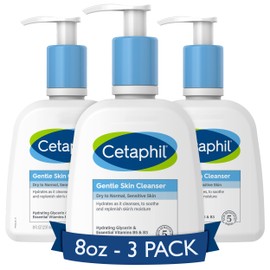 Cetaphil Face Wash, Hydrating Gentle Skin Cleanser for Dry to Normal Sensitive Skin, NEW 8 oz 3 Pack, Fragrance Free, Soap Free and Non-Foaming
