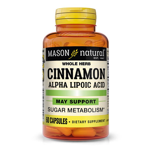 MASON NATURAL Cinnamon with Alpha Lipoic Acid - Healthy Sugar Metabolism, Supports Heart and Circulatory Health, 60 Capsules