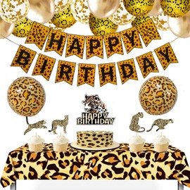 Cheetah Happy Birthday Banner, Cheetah Birthday Decorations, Leopard Party Decorations, Animal Birthday Party Decorations | Safari Party Decorations Tablecloth for Boy Girl Baby Shower Decorations…
