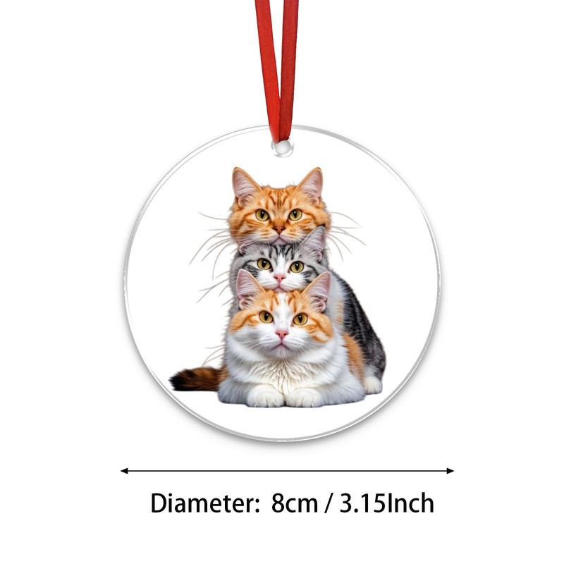 Cute Cat Christmas Tree Ornament - 3.15'' Diameter | Clear