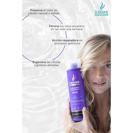 Shampoo matizador morado para cabello rubio | Neutraliza tonos amarillos | Extracto de caviar | Sin sulfatos y parabenos