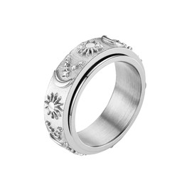 Clepsidra® Anillo de mujer gitano, acero inoxidable, plateado, talla 8, cósmico, antiestrés, regalo ideal para mujeres, joyería de acero inoxidable