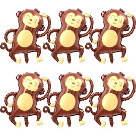 Monkey Balloons 6 Pcs Foil Helium Monkey Shaped Animal Party Balloons Cartoon Animal Monkey Woodland Balloons for Jungle Safari Theme Backdrop Kids Birthday Party Decorations Supplies
