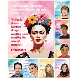 Fiupan Spanish English Hispanic Heritage Month Poster, 8Pcs Back to School Celebrity Motivational Quotes Classroom Poster Set, Festival Celebration Unframed Art for School Office (Multicolor)