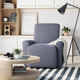 Zenna Home Simply Fit 4-Piece Steps Stretch Recliner Slipcover, Coal