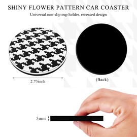 DXNQ 4 PCS Car Cup Coasters, 2.76 Inch Anti-Slip Checkered Vehicle Cup Holder Insert Coasters, Auto White & Black Drink Cup Mats for Front Console Cup Holders, Car Accessories (Houndstooth)