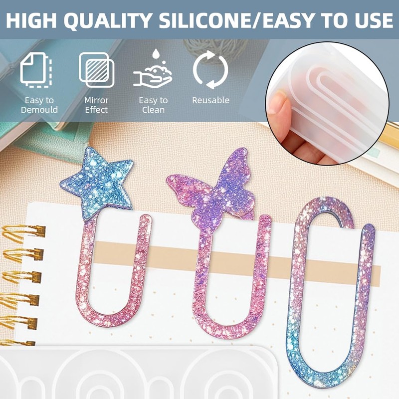 9Pcs Resin Bookmark Mold,Paperclip Bookmarks Silicone Mold for Epoxy