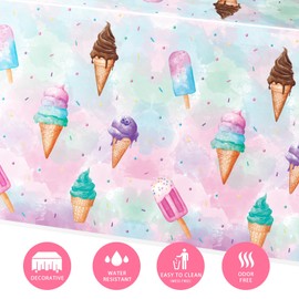 WERNNSAI Ice Cream Table Cloth - 2 Pack 54'' x 108''’ Summer Sprinkle Tablecloth Ice Cream Party Decorations for Kids Girls Birthday Baby Shower Decorations