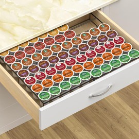 Kssiaz Coffee Pod Holder Drawer, Expandable K Cup Holder Compatible with Keurig K-Cup, K Cup Drawer Organizer Hold 30-60 Coffee Pod Storage for Coffee Station Office and Kitchen, Black