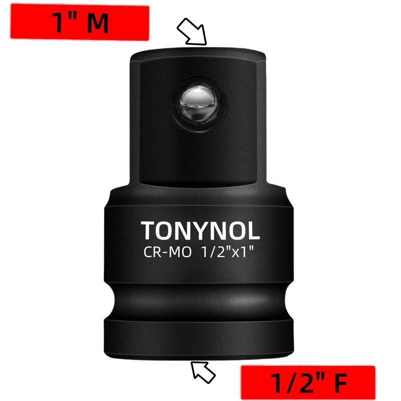 TONYNOL Impact Socket Adapter 1/2" F to 1" M,Cr-Mo Steel,