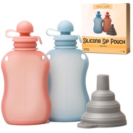 Reusable Pouches for Toddlers Silicone Refillable Baby Food Feeder with Funnel, Food Storage for Kids Squeezable Pouch, Washable & Freezer - Perfect for Fruit, Yogurt and Smoothies, 5oz, 2 Pack