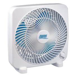 Seasons Comfort 9 Inch Tabletop Box Fan, 3 Speeds, Quiet Table Fan With Strong Airflow, Energy Efficient Small Box Fan, Portable - Fan for Bedroom, Kitchen, Bathroom, Office, Dorm & Workshop