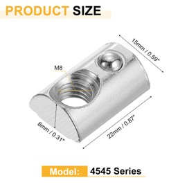 sourcing map M8 t Spring Nut, 10 Pcs 4545 Series Half Round Roll in Spring Nut, Carbon Steel Nickel Plated Roll Ball Elastic Nut with Slot 10mm for 4545 Series Aluminum Extrusion Profile