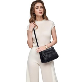 ACNCN Soft PU Leather Crossbody Shoulder Bag: Stylish Women's Multi-Pocket Messenger Handbag(Style 1- Black)