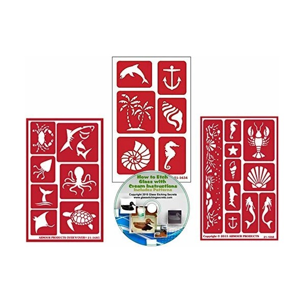 Glass Etching Secrets Sea & Ocean Life Animal Stencils: 3