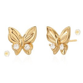 LADYGD Butterfly Stud Earrings for Women 14K Gold Plated S925 Sterling Silver Post Cubic Zirconia Butterfly Earrings Lightweight Jewelry Gifts