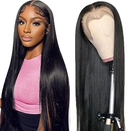 AiPliantfis Straight Human Hair Wig Natural Black Real Hair Women's 13 x 6 Lace Glueless Wig Wear and Go Pre Plucked 150% Density Unprocessed Brazilian Remy Hair 22 Inches