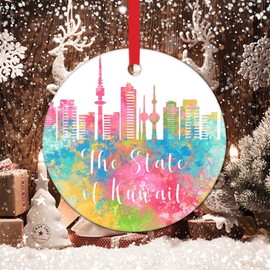 The State of Kuwait Skyline Christmas Ornament 2022 The State of Kuwait Watercolor Art Christmas Ornaments for Tree Colorful City Landscape Christmas Stocking Filling Gift to Child