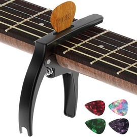 3in1 Guitar Capo for Acoustic and Electric Guitars(with Pick Holder and 4Picks),Ukulele,Mandolin,Banjo,Guitar Accessories:_Black