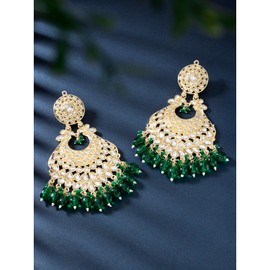 Aheli Green Beads & Kundan Studded Drop & Dangle Earrings Jewelry for Women
