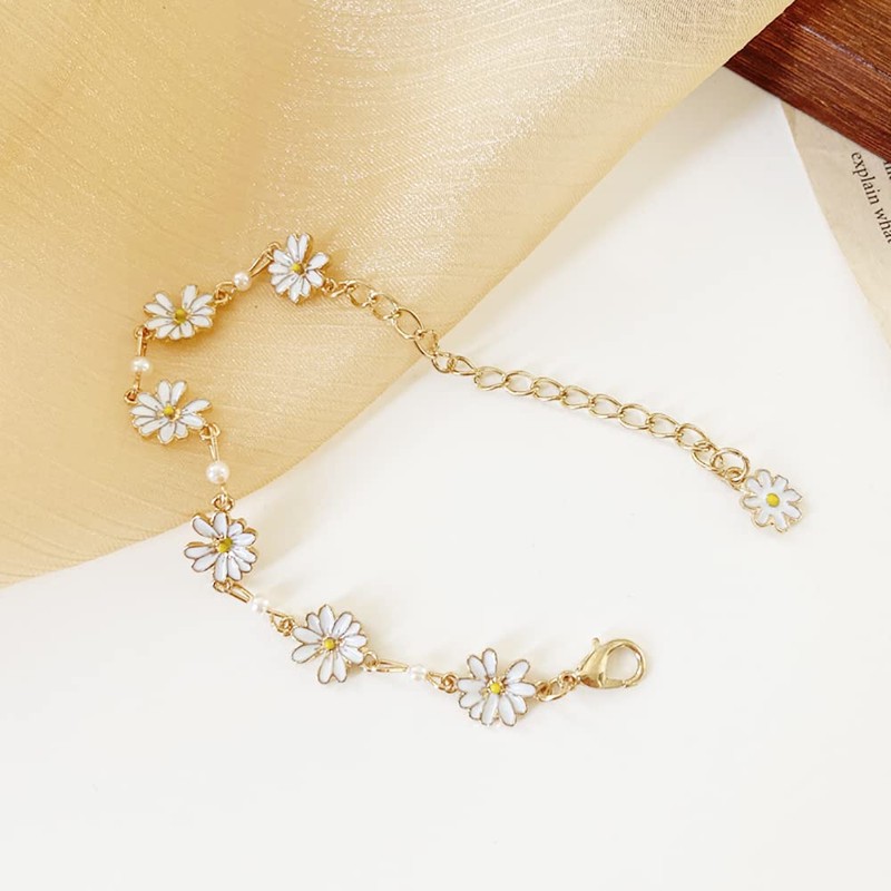 XUN Zhe Cute Daisy Flower Bracelet,Enamel Sun Flower Pendant Bracelet