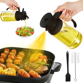 550ml Oil Dispenser for Kitchen, 2 in 1 Oil Dispenser and Oil Sprayer for Cooking, Olive Oil Dispenser Bottle Spray and Pour, Olive Oil Spray Bottle for Cooking with Oil Brush&Cleaning Brush (Black)